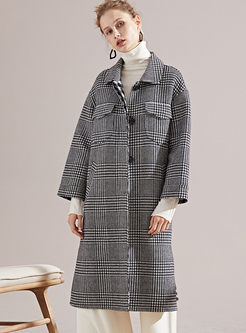 Lapel Long Sleeve Plaid Cashmere Coat