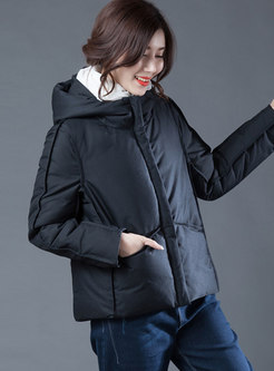 Stylish Solid Color Hooded Cropped Down Jacket
