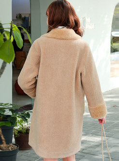 Patchwork Straight Loose Thick Teddy Coat