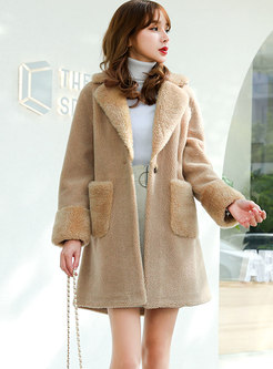 Patchwork Straight Loose Thick Teddy Coat