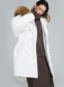Hooded Waisted Orolay Coat With Drawcord