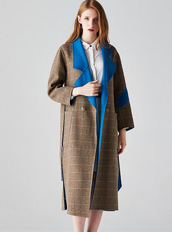 Plaid Color-blocked Split Wool Coat