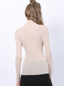 Solid Color Turtleneck Slim Sweater