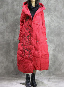 Winter Hooded Embroidered Long Down Coat