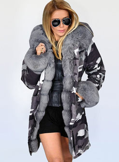 Hooded Patchwork Fur Camouflage Coat