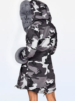 Hooded Patchwork Fur Camouflage Coat