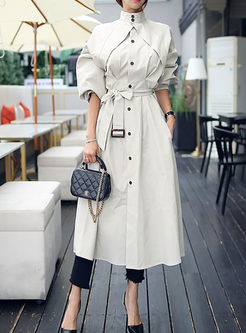 Mock Neck Long Sleeve A Line Trench Coat