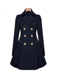 Solid Color Pleated A Line Trench Coat