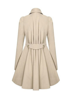Solid Color Pleated A Line Trench Coat