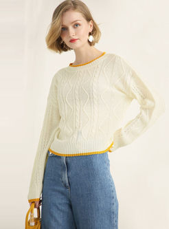 Color-blocked Mock Neck Knitted Sweater