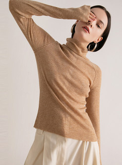 Gray High Collar Slim Pullover Sweater