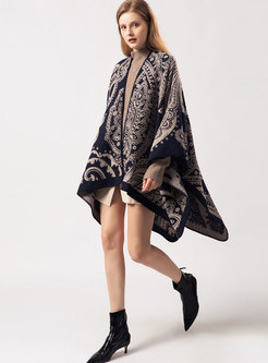 Jacquard Color-blocked Thick Cloak Scarf