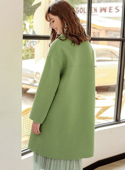 Solid Color Straight Loose Wool Blend Coat