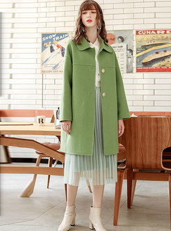 Solid Color Straight Loose Wool Blend Coat