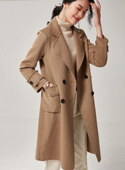 Solid Color Loose Double-faced Wool Blend Peacoat 