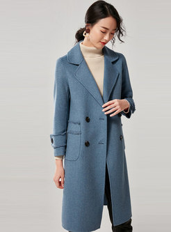 Solid Color Loose Double-faced Wool Blend Peacoat 