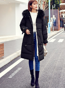 Hooded Puffer Coat With Drawcord