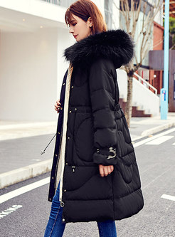 Hooded Puffer Coat With Drawcord