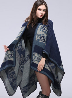 Color-blocked Jacquard Thick Cloak Scarf