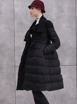 Cashmere Patchwork Big Hem Long Puffer Coat