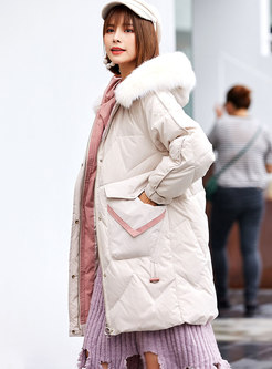 Hooded Patchwork Color-blocked Down Coat 