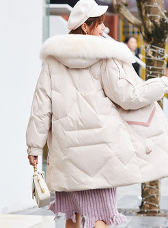 Hooded Patchwork Color-blocked Down Coat 
