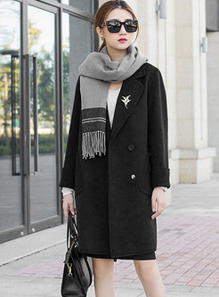 Solid Color Notched Loose Wool Peacoat