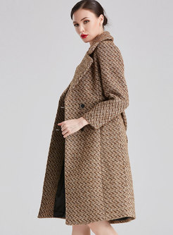 Notched Plaid A Line Wool Coat