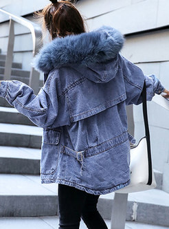 Hooded Loose Cotton Thick Denim Coat 