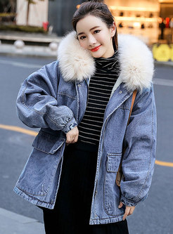 Hooded Loose Cotton Thick Denim Coat 