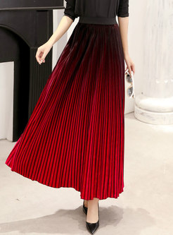 Elastic Waisted Pleated Cotton Thick A Line Skirt