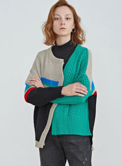 Color-blocked Asymmetric Wool Cardigan