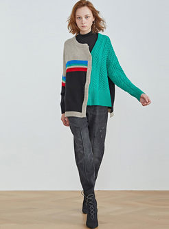 Color-blocked Asymmetric Wool Cardigan