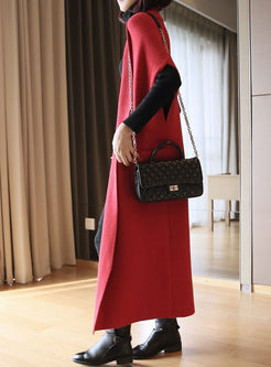 Solid Color Long Sweater Coat With Pockets