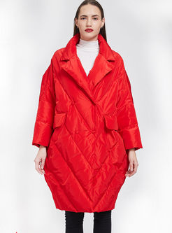 Red Notched Plus Size Cocoon Down Coat
