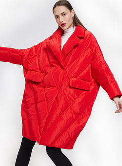 Red Notched Plus Size Cocoon Down Coat
