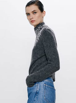 Half Turtleneck Pullover Beading Sweater
