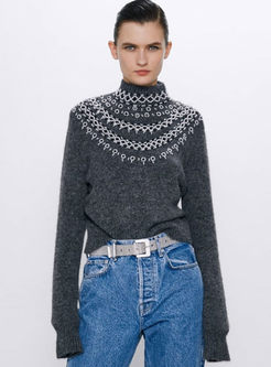 Half Turtleneck Pullover Beading Sweater