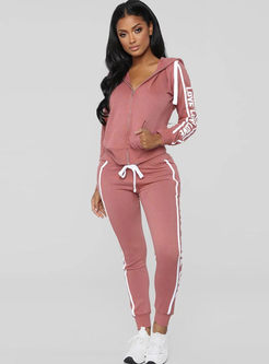 Hooded Letter Print Workout Tracksuit