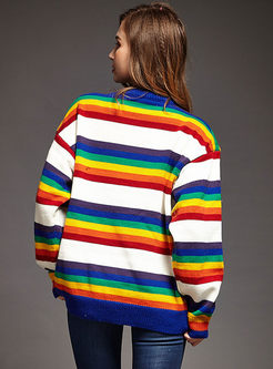 Color-blocked Striped Letter Print Tunic Sweater