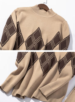 Mock Neck Geometric Print Sweater Pant Suits