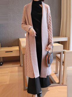 Solid Color Long Sweater Coat With Belt