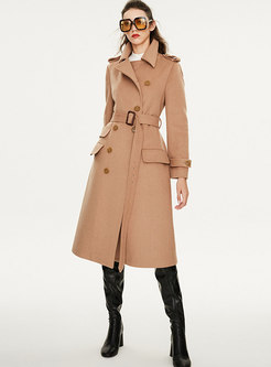 Solid Color Wool Blend Peacoat With Belt
