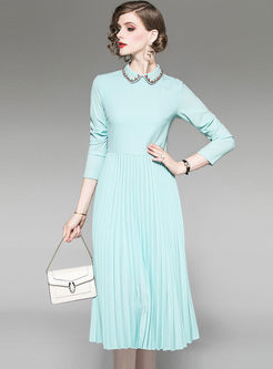 Lapel Long Sleeve Multi Color Diamond Dress