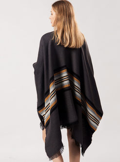 Color-blocked Striped Thick Cloak Scarf