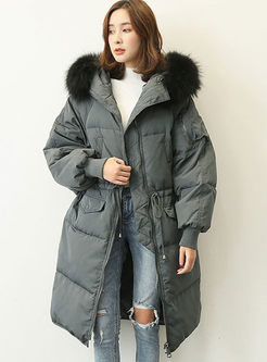 Hooded Drawcord Shift Puffer Coat