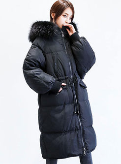 Hooded Drawcord Shift Puffer Coat