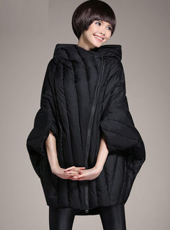 Black Hooded Cocoon Plus Size Down Coat