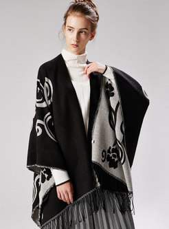 Thick Jacquard Color-blocked Cloak Scarf