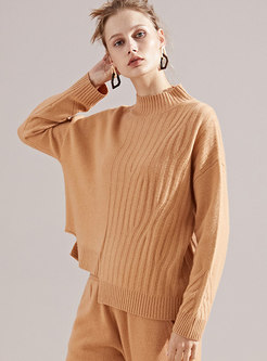 Mock Neck Asymmetric Pullover Sweater